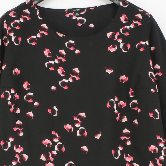 Alfani Womens Plus Size Black Floral Print 3/4 Sleeve Pointed Hem Scoop Neck Top - Picture 5 of 6